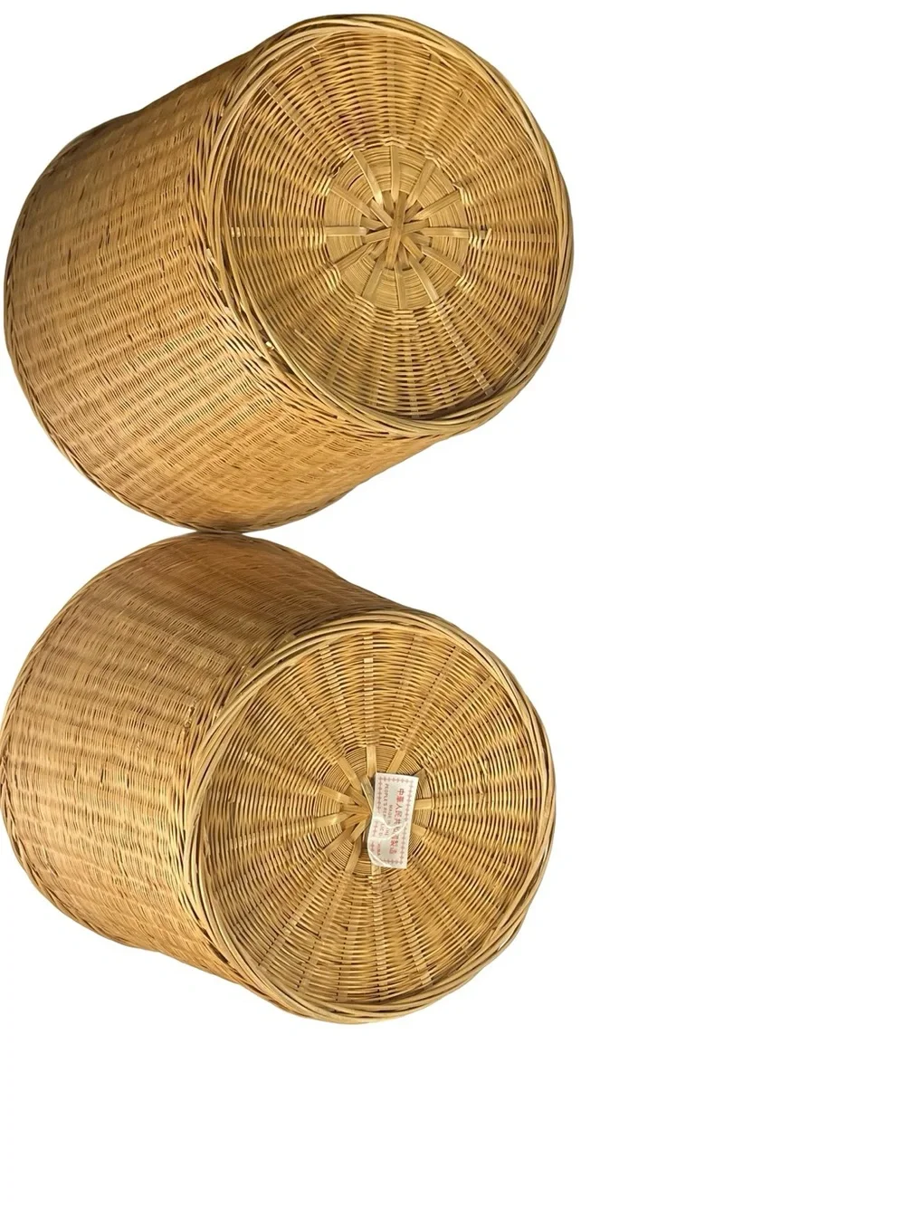 Boho Woven Bamboo Wastebasket Trash Can Basket 2 Pack Republic of China Vintage